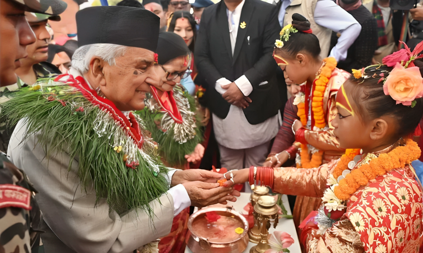 President Paudel offers prayers at Sapantirtha temple