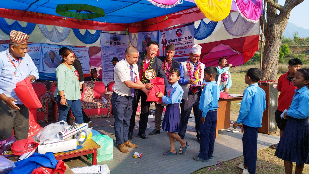 Muktinath Bikas Bank distributes school uniforms to 76 students in Nawalpur