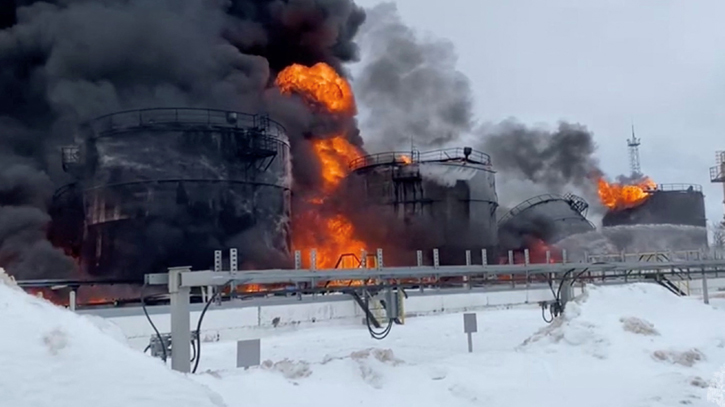Drone attack sets oil tanks ablaze in southern Russia