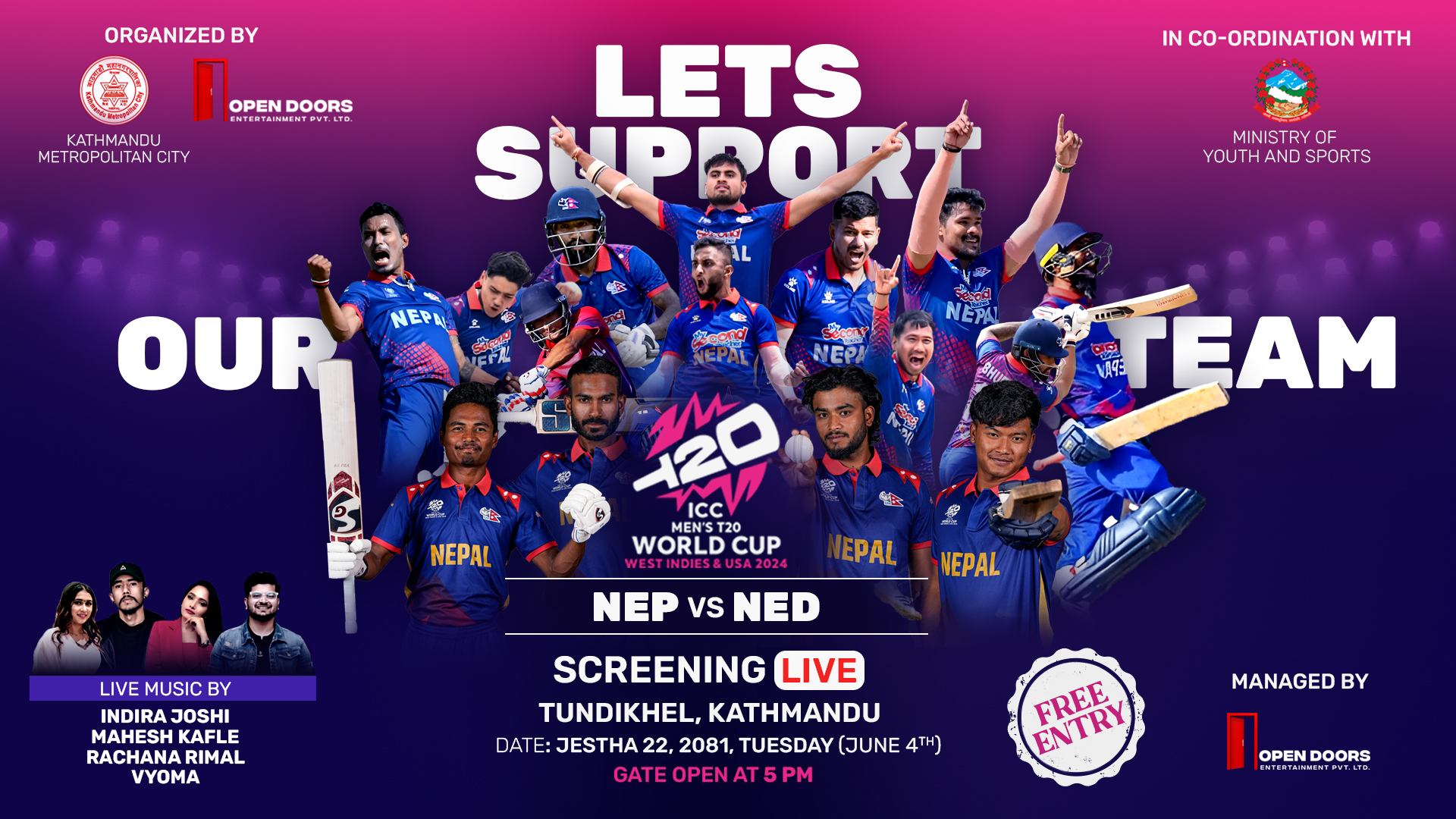 Today’s T20 match between Nepal & Netherlands to be broadcast live at Tundikhel