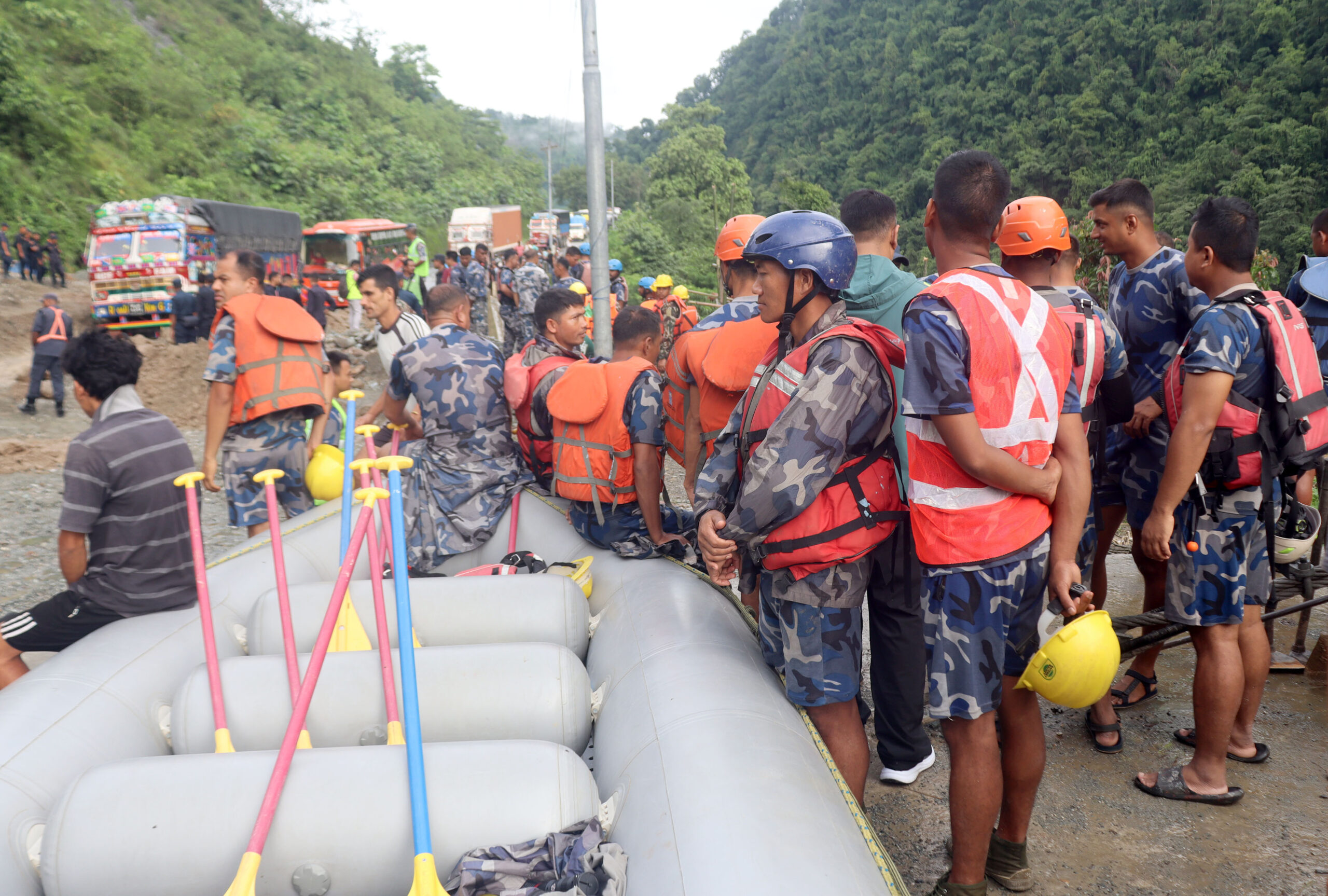 Update: 24 hours later, status of around 50 passengers & buses swept into Trishuli River still unknown
