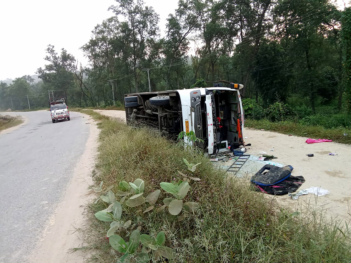 Bus traveling from Kathmandu to Rajasthan crashes in Nawalpur