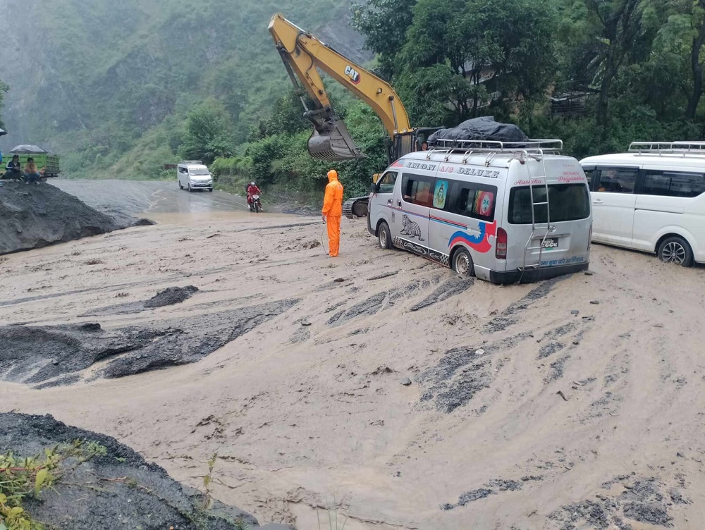 Landslide blocks BP Highway in Kavre following heavy rainfall