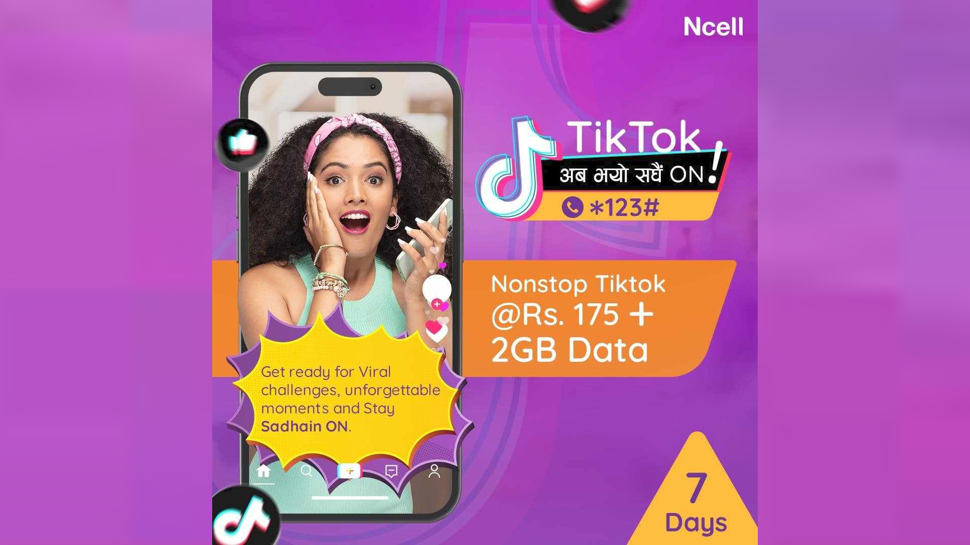 Ncell launches new TikTok pack, adds TikTok to all Sadhain ON pack freebies