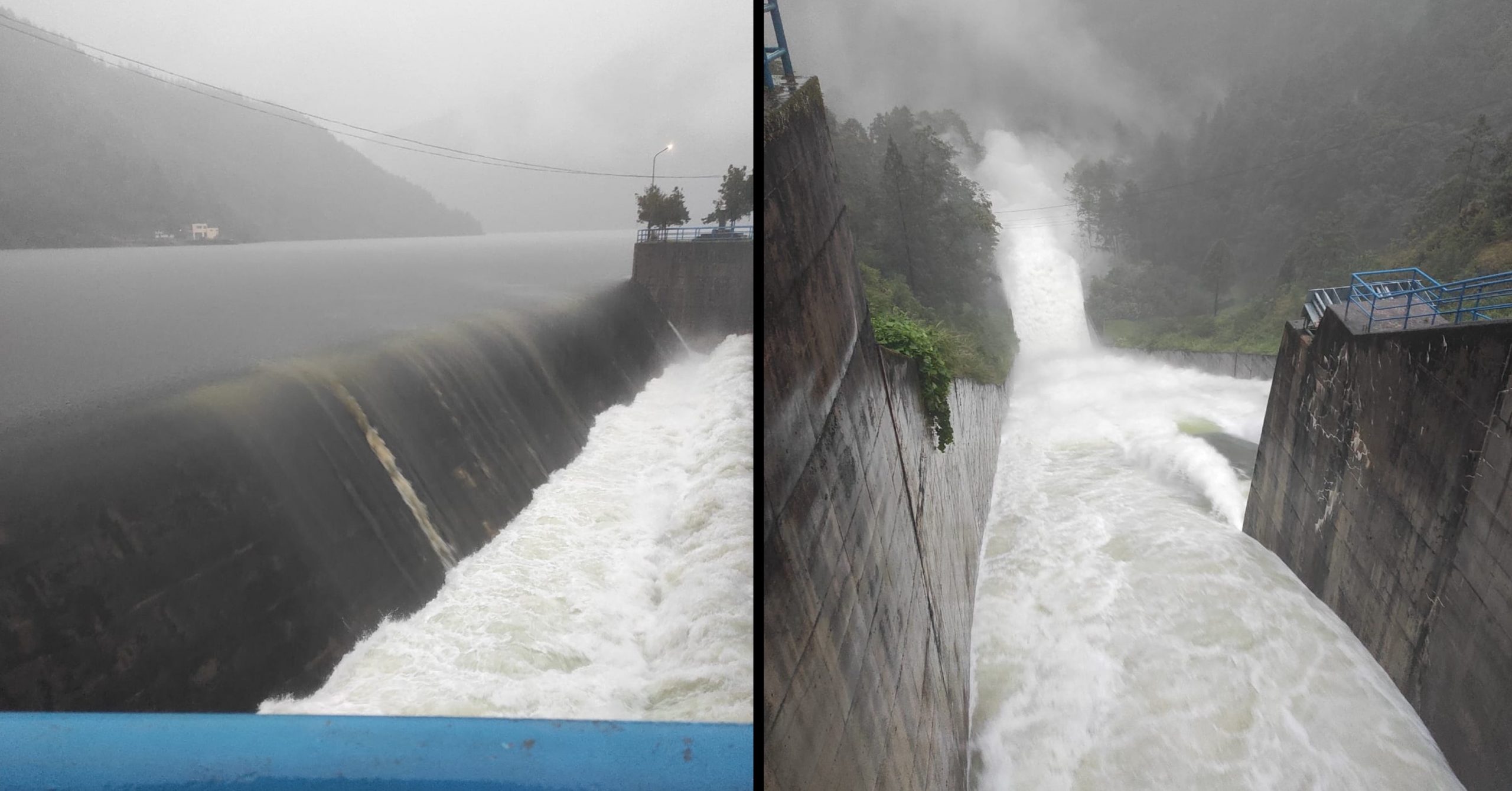 Continuous rainfall fills Kulekhani reservoir, dam gates partially opened to manage overflow