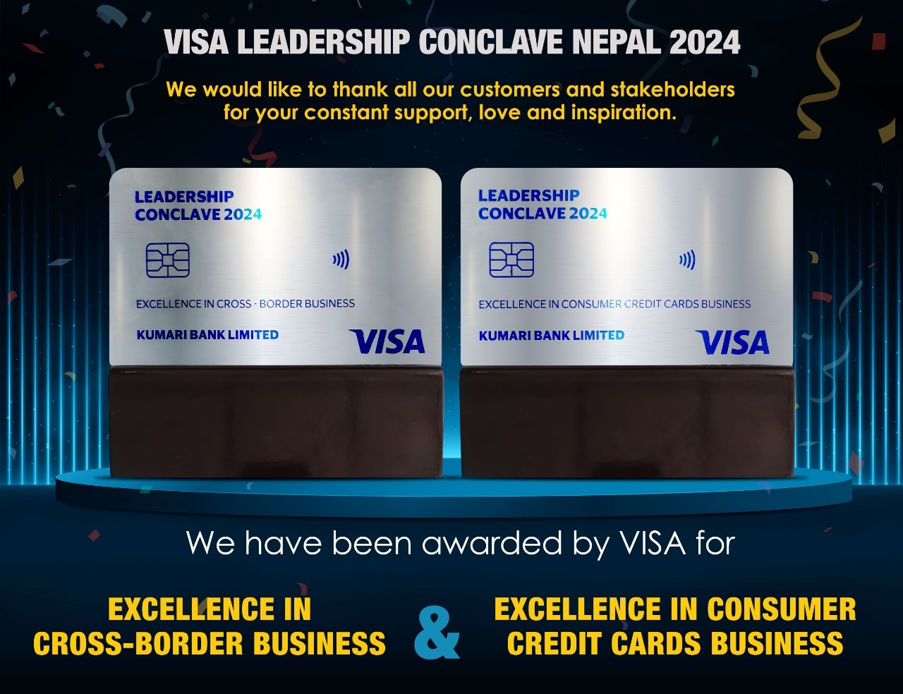 Kumari Bank honored with two awards at VISA International’s Leadership Conclave Nepal 2024