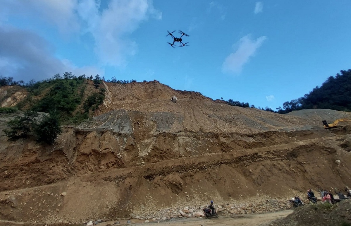 Drone being used to supply food in disaster-hit settlements in Kavre