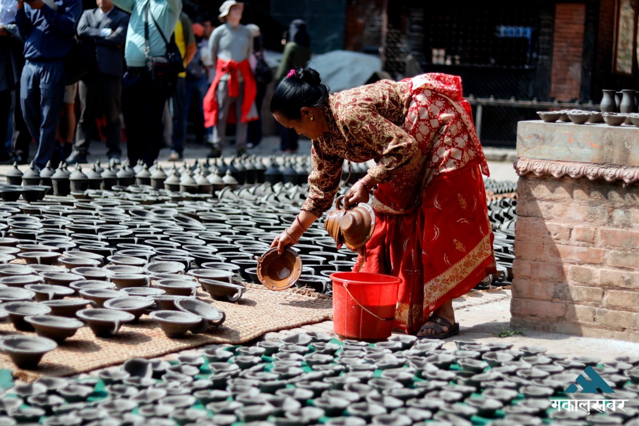 Potters in Bhaktapur gearing up for Tihar with traditional clay lamps (photos)