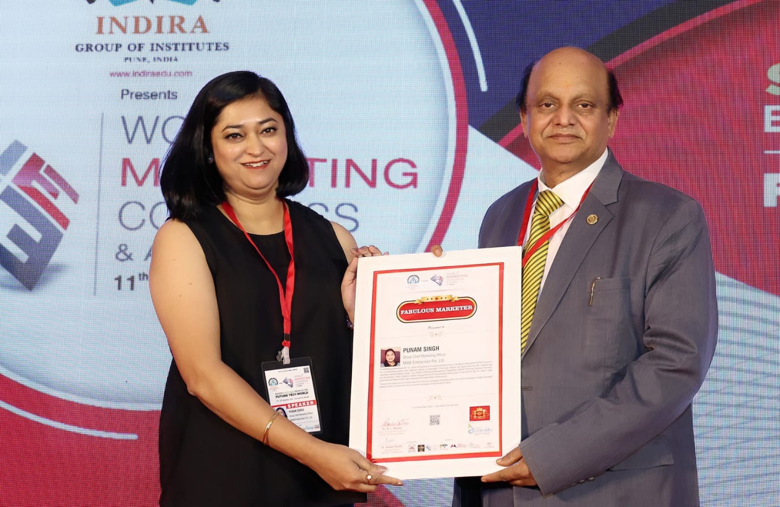 Ms Punam singh recieved prestigious Fabolous Marketer Award