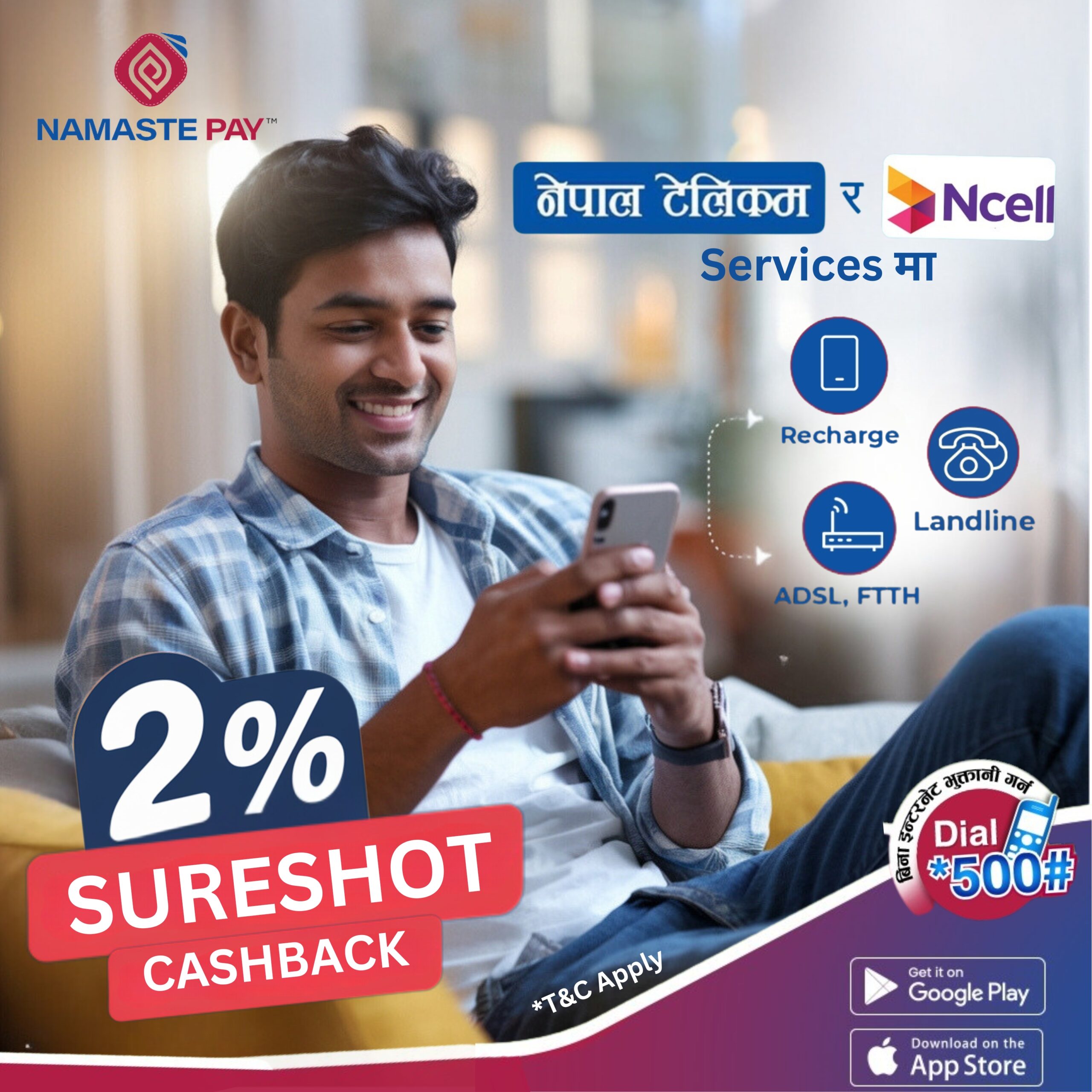 Get up to Rs 150 cashback on Nepal Telecom & Ncell via Namaste Pay