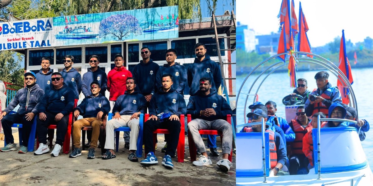 Karnali Yaks team enjoys motorboat ride at Bulbule Lake