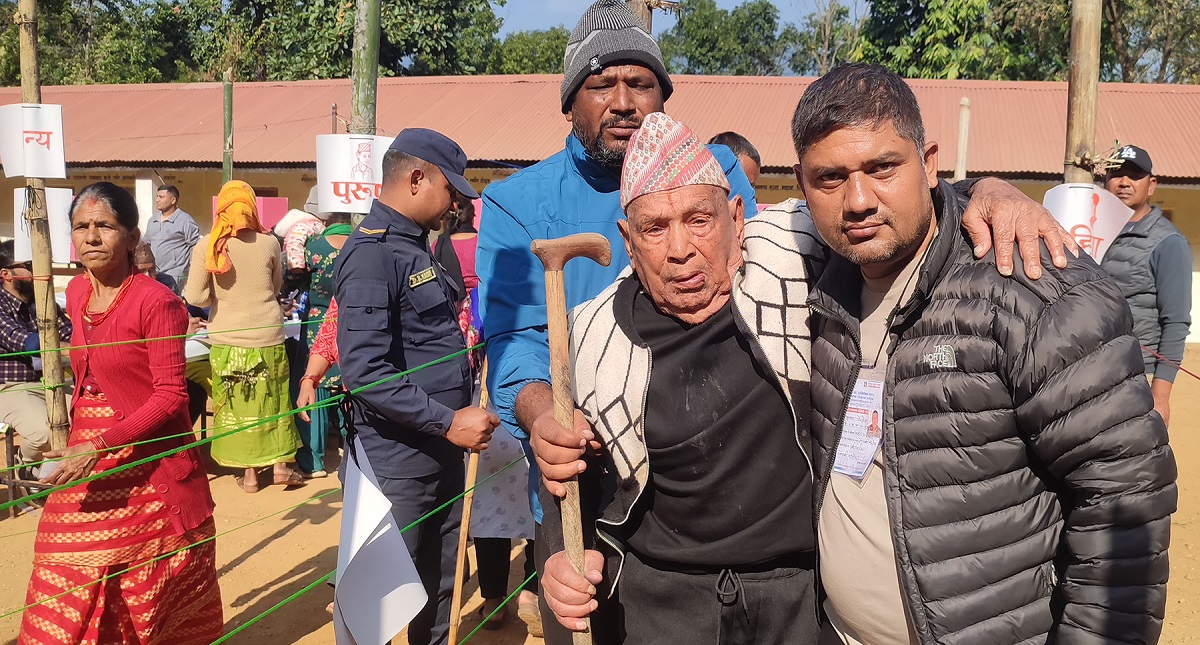 102-year-old Lamichhane casts vote in Hetauda