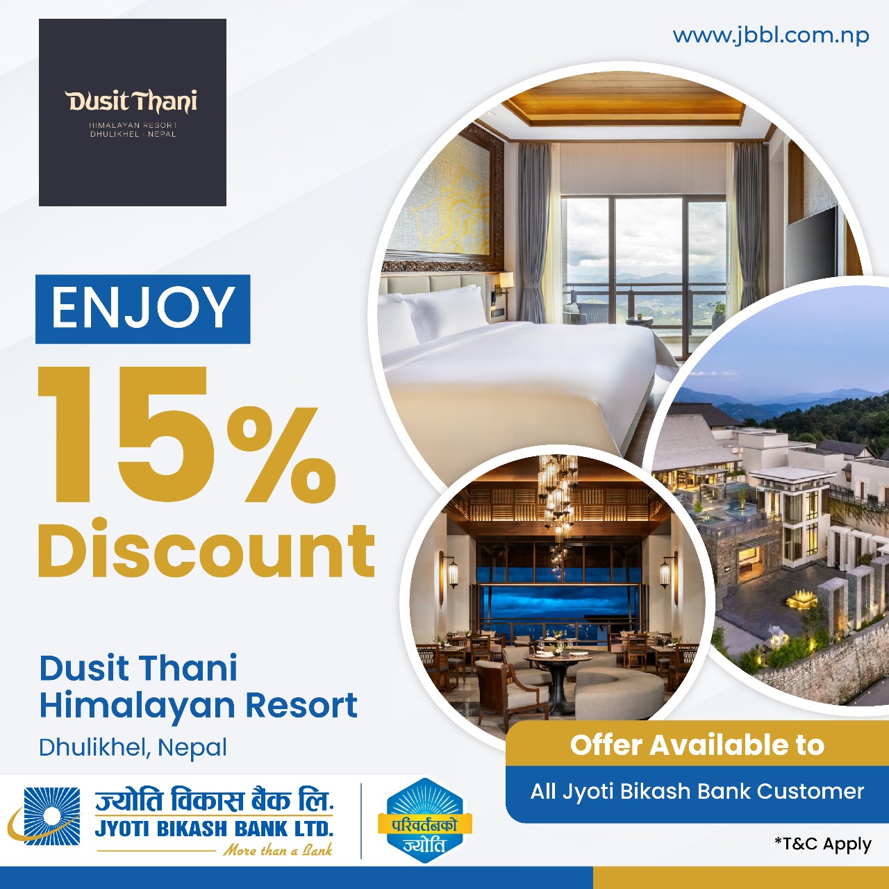 Exclusive discounts for JBBL customers at Dusit Thani Himalayan Resort