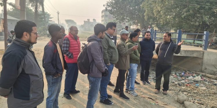 Mayor Koirala inspects paving of canal road in Biratnagar