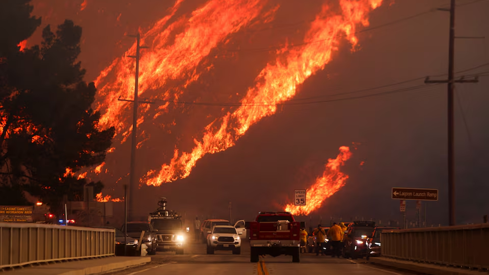 Thousands evacuated as new fast-growing fire ignites near Los Angeles