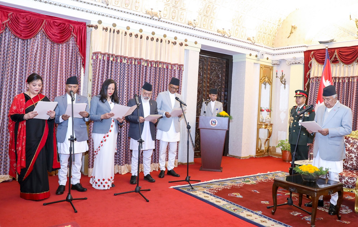 Newly appointed ambassadors take oath before President Paudel