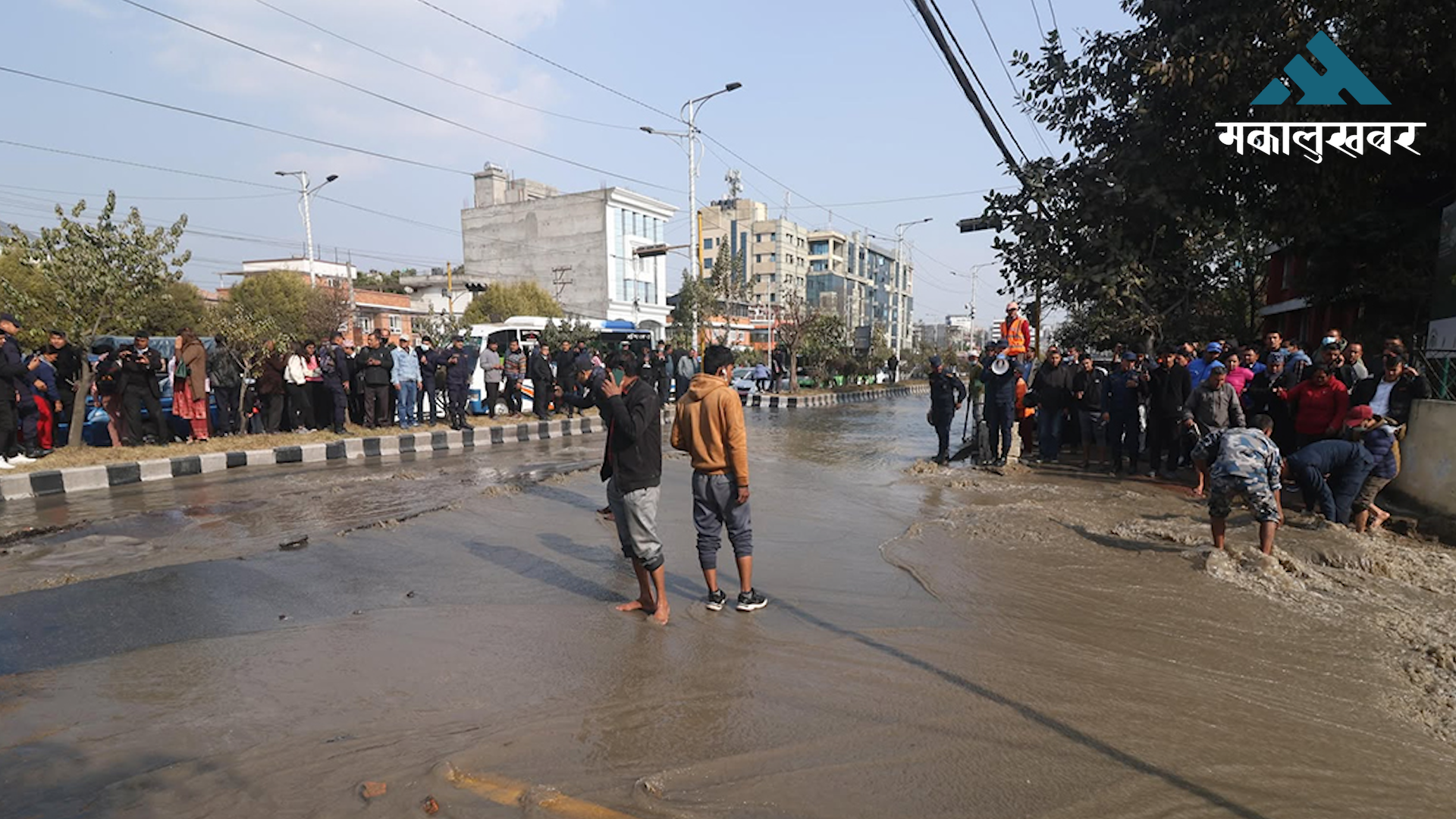 Melamchi water supply pipe bursts in Babarmahal, govt. offices flooded