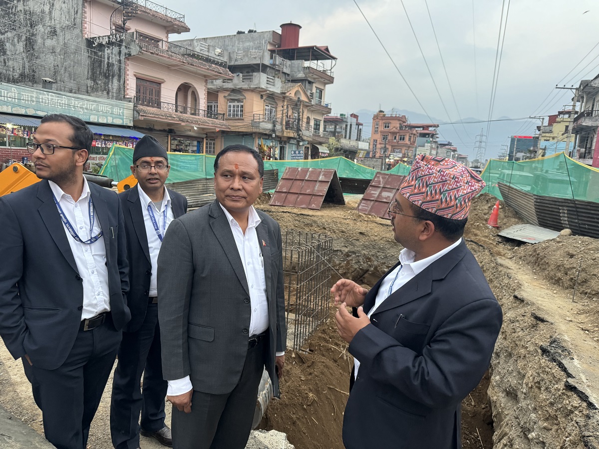 Monopole installation underway on Yogikuti-Horizon chowk road in Butwal