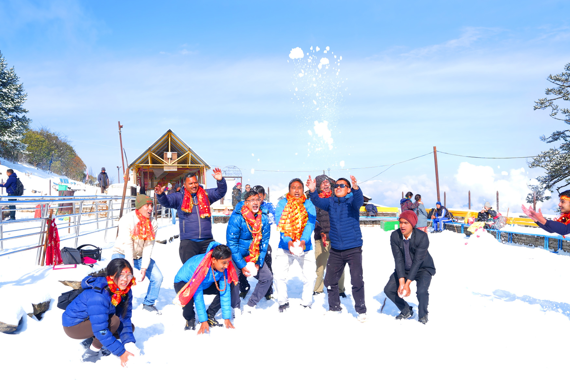 Pilgrims bask in the beauty of snow at Pathibhara Temple (photos)