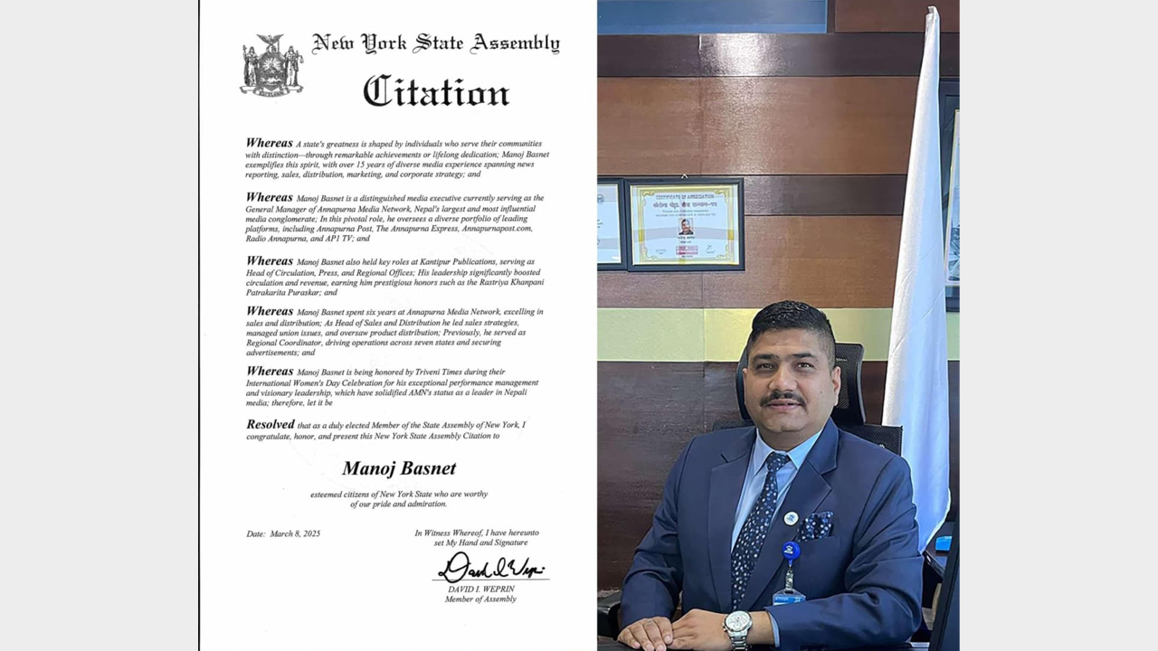 Annapurna GM Manoj Basnet honored in U.S. for media excellence