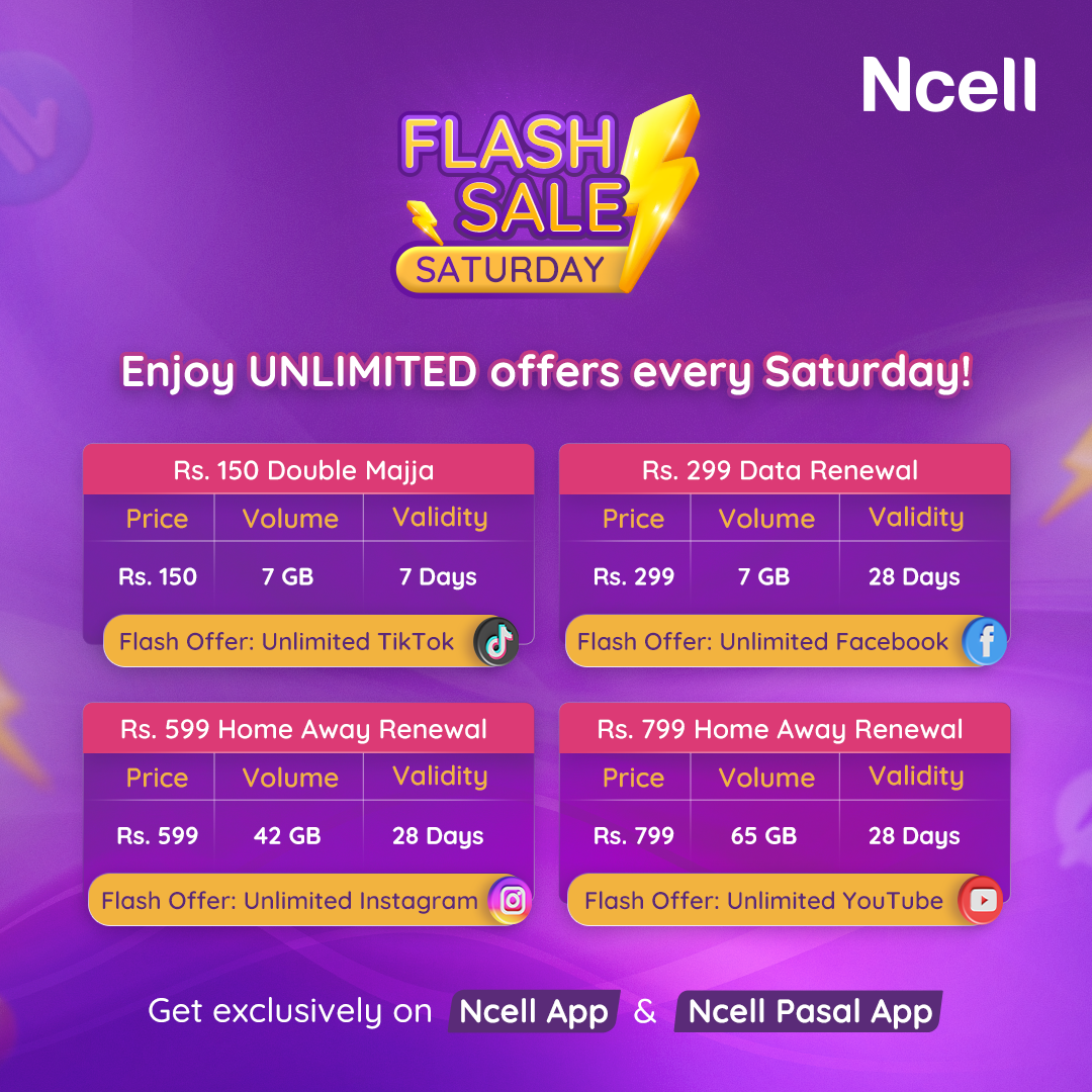 Ncell Flash Sales: Free unlimited social media with data packs