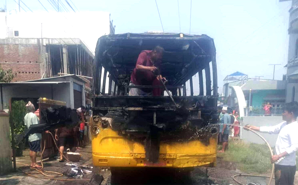 School bus catches fire in Rupandehi