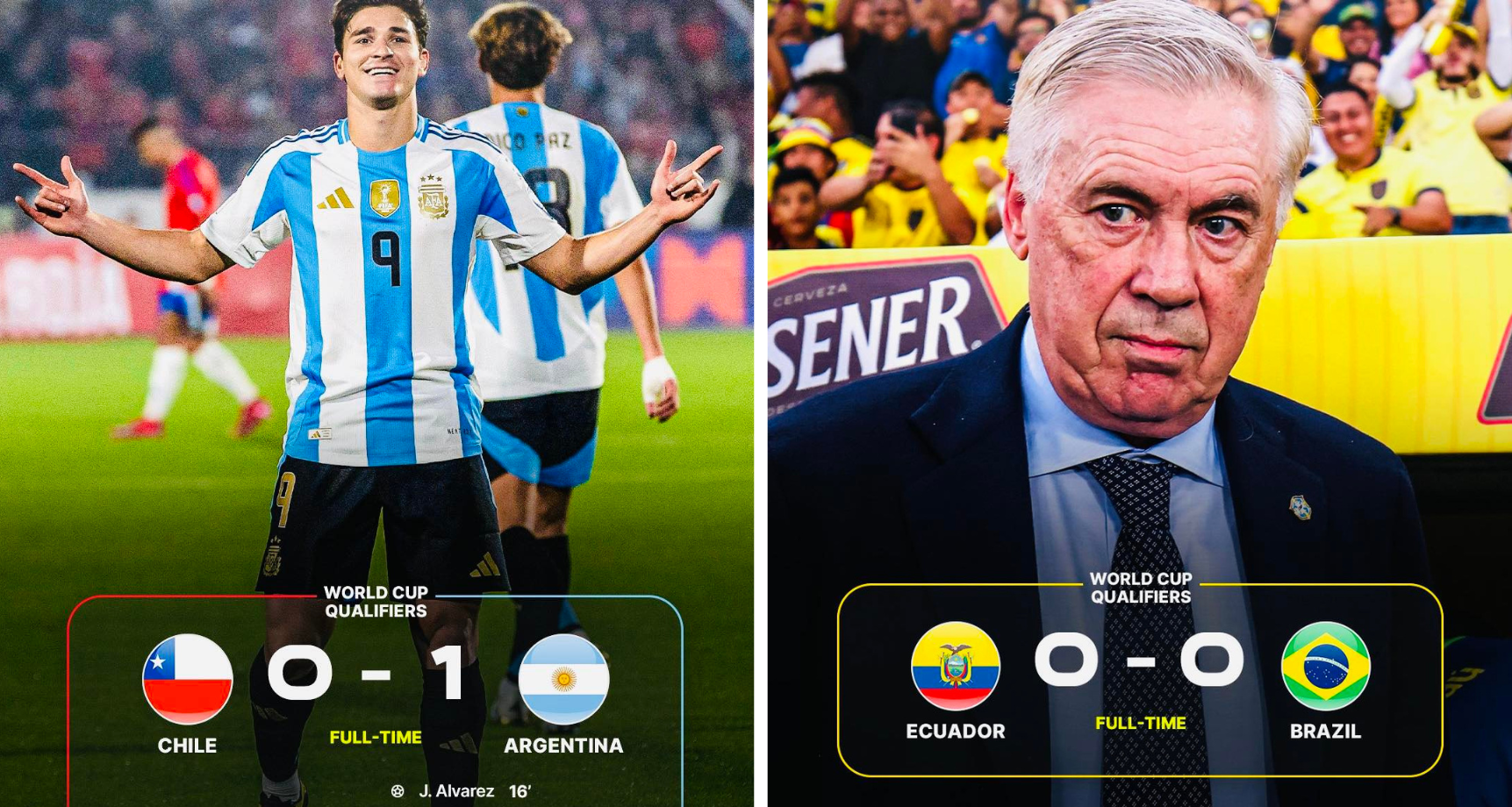 Argentina wins, Brazil stumbles again