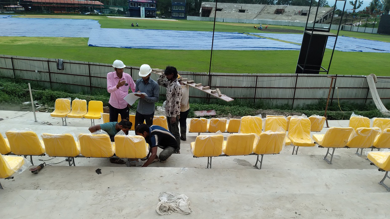 Installation of seats begins at Kirtipur Cricket Stadium