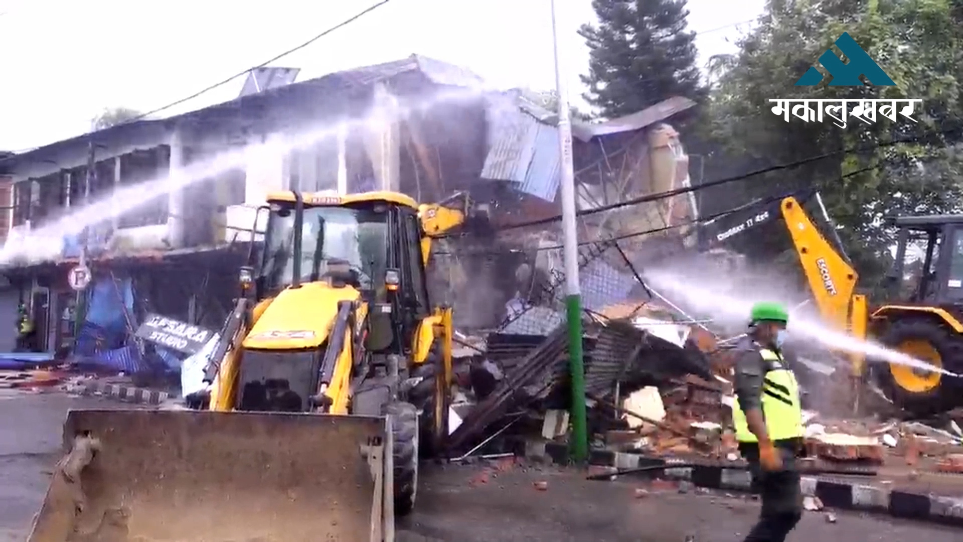 LMC demolish illegal structures at Nhuh Pokhari