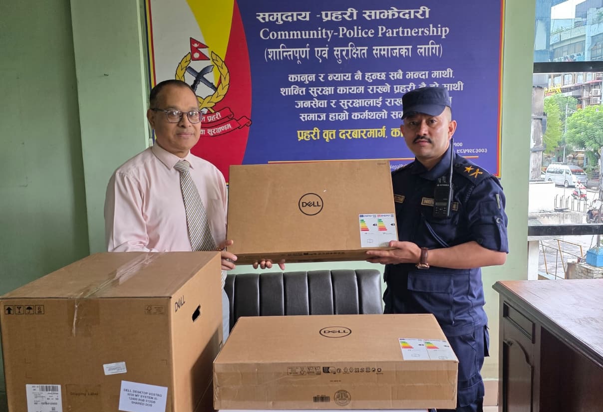 Shangri-la Bikas Bank donates IT equipment to Durbarmarg Police Station