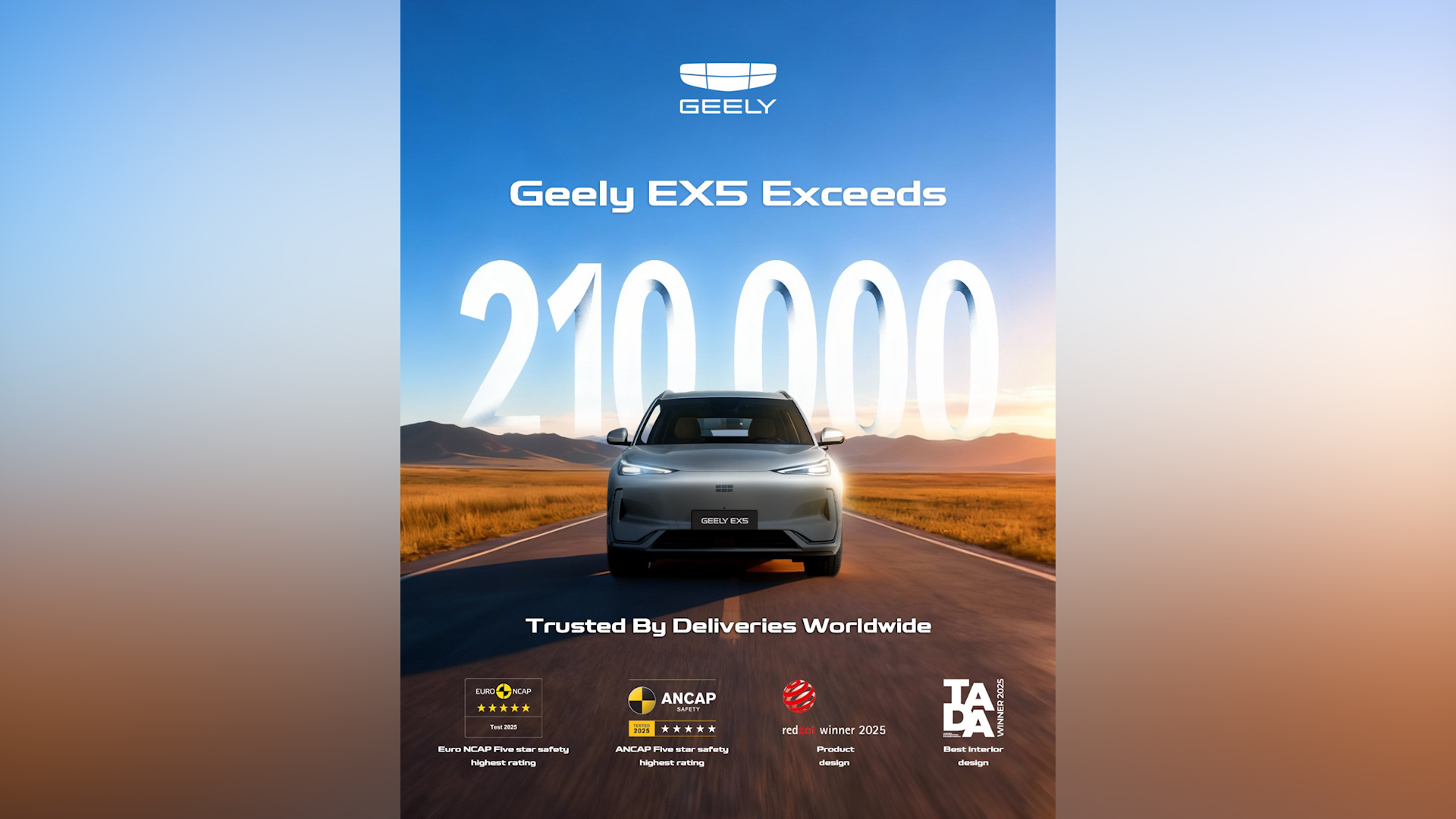 Geely EX5 hits historic sales milestone, wins global acclaim for design & safety