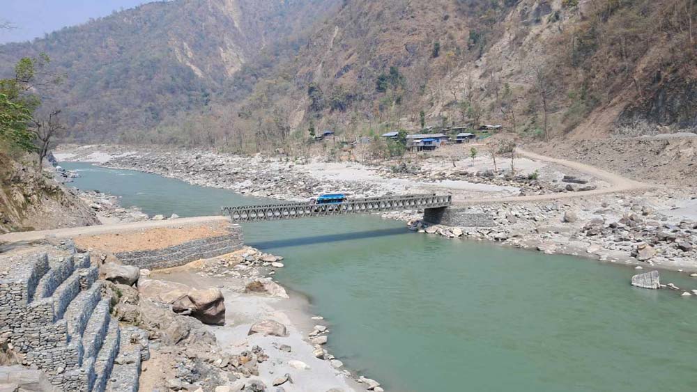 Temporary Bailey bridge over Sunkoshi River at Phoksingtar commences operations