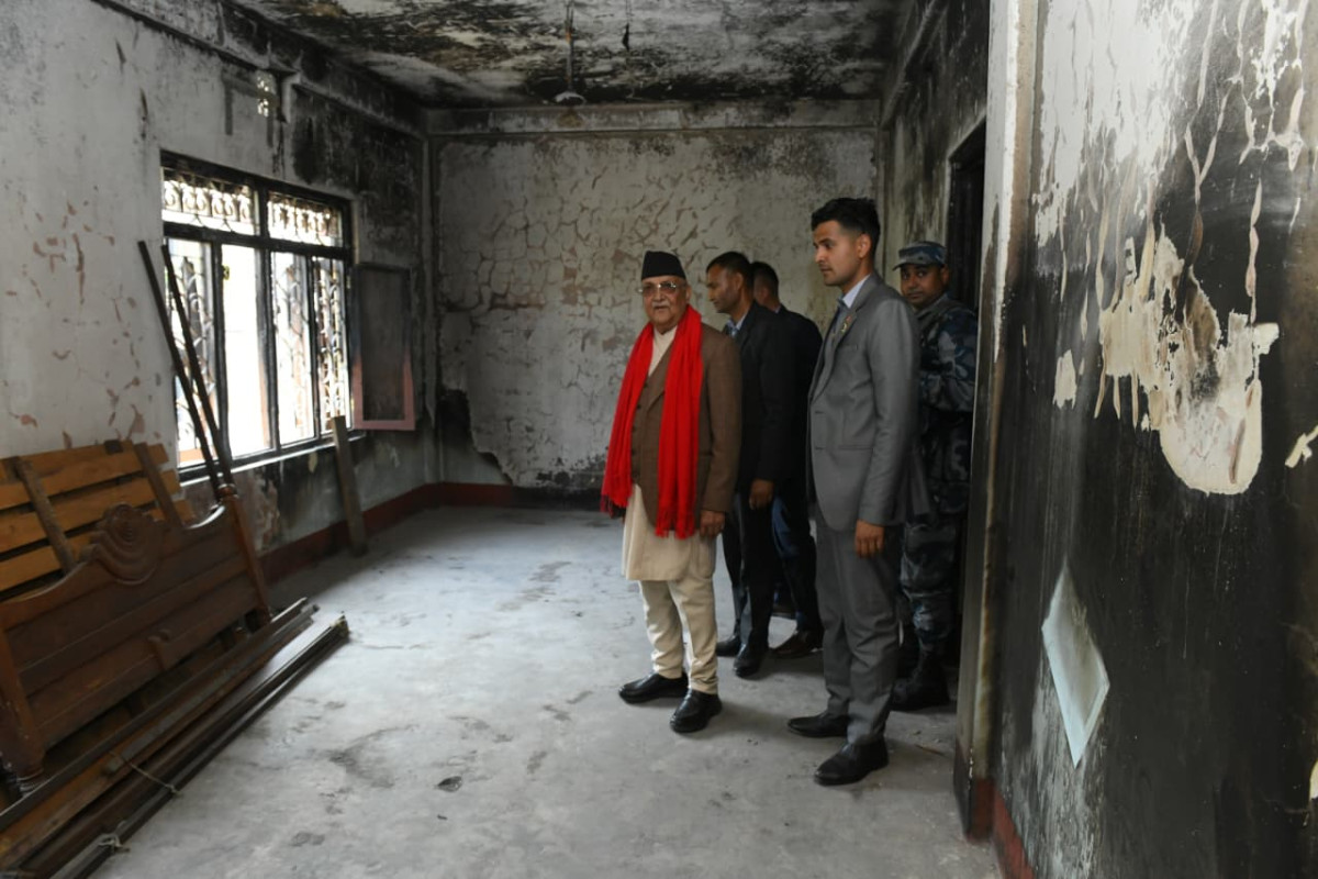 Oli surveys Gen Z protest-hit areas in Jhapa (photos)