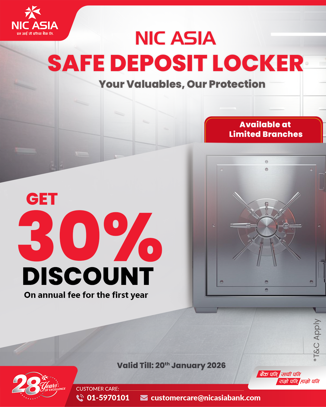 NIC Asia Bank increases locker service discount to 30% for customers