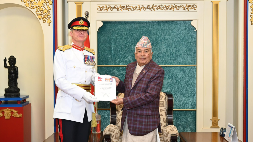 British Major presents Gurkha Brigade annual report to President Paudel