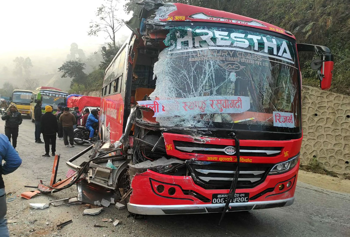 One dead, one injured as two buses collide in Dhading