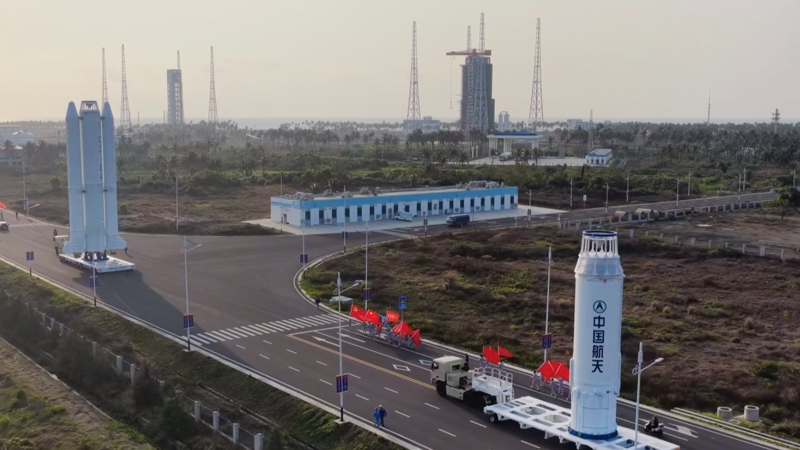 Chinese Long March-8A Y8 rocket transported to launch pad in south China