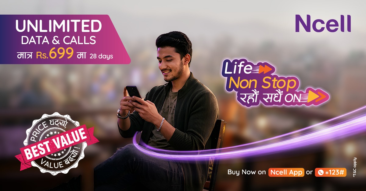 Ncell slashes unlimited data & voice pack price by 65% to Rs 699