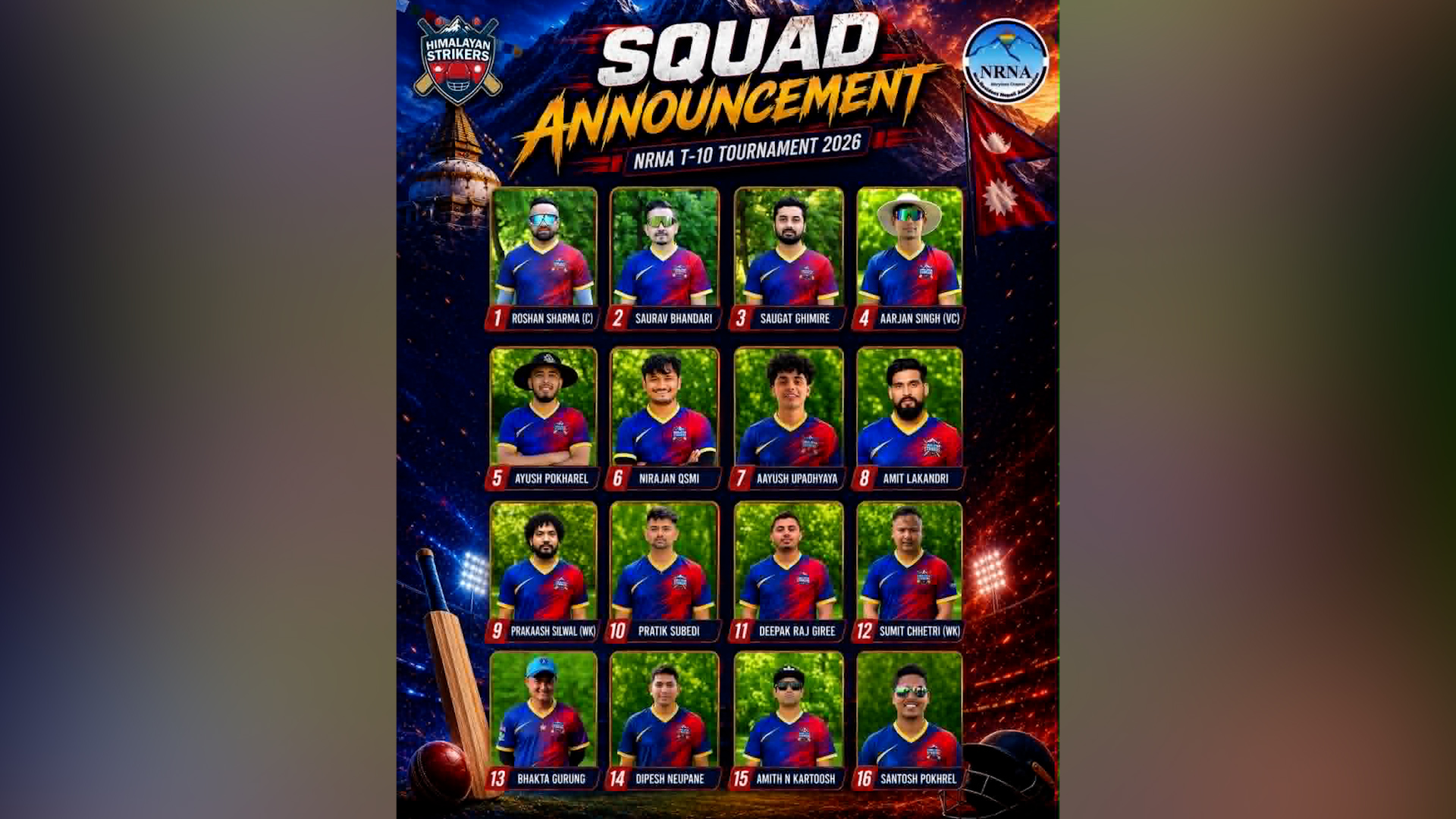 Himalayan Strikers America to compete in NRNA Maryland T-10 Tournament 2026