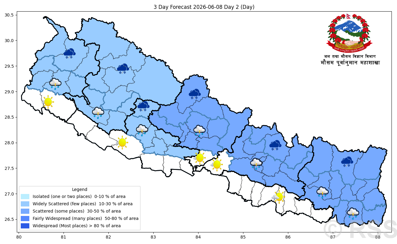 Partial cloud cover & rain likely across several regions today
