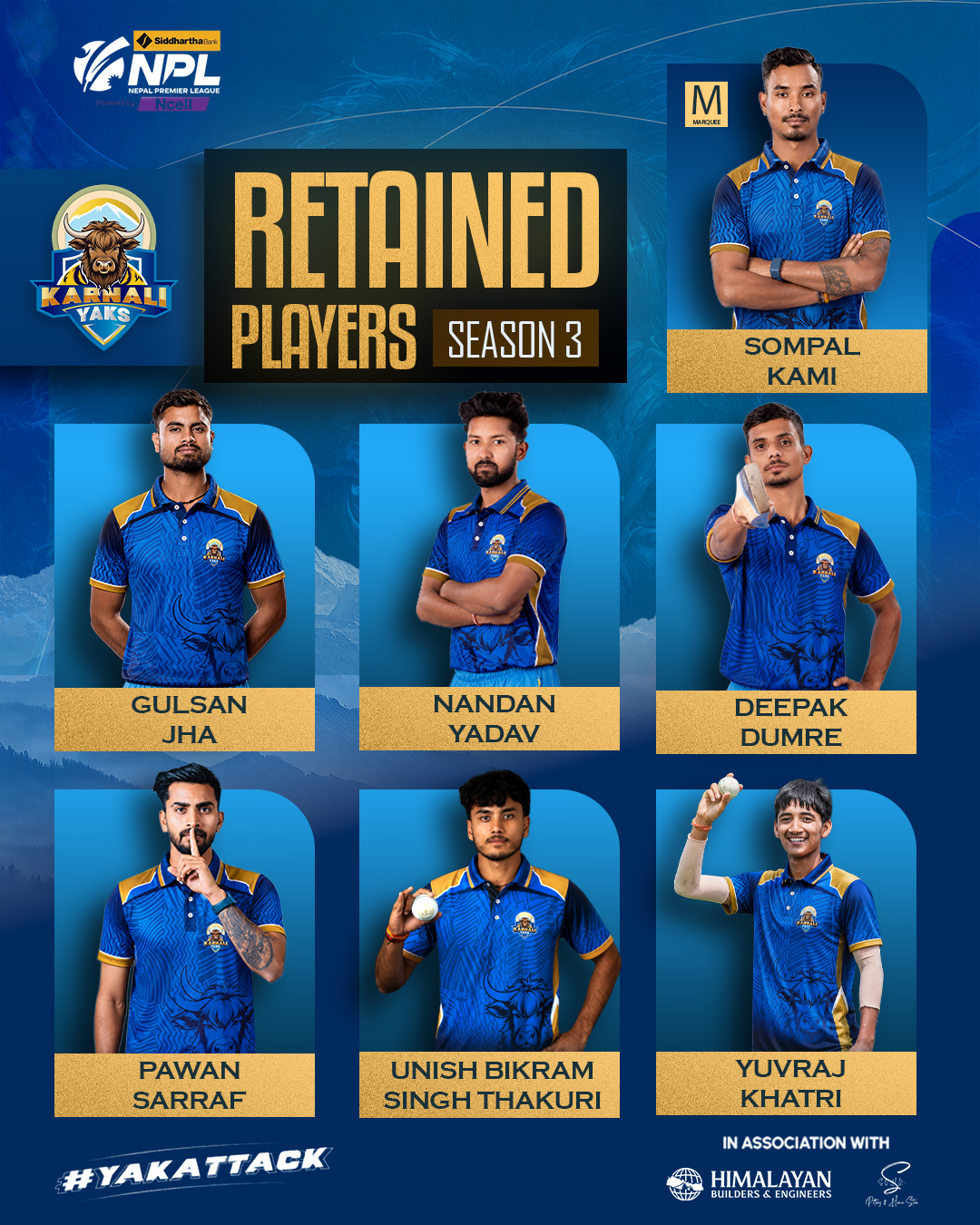 Karnali Yaks retain 7 players, keep Sompal Kami as marquee for NPL Season 3
